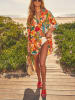 Milan Kiss Longbluse in Apricot/ Blau/ Rot