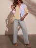 Milan Kiss Bluse in Gelb/ Hellblau/ Rosa