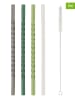 Eulenschnitt 4er-Set: Trinkhalme mit Bürste in Grün/ Grau/ Weiß - (L)20 cm