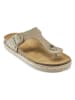 Mandel Leren teenslippers taupe