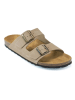 Mandel Leder-Pantoletten in Taupe