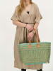 Beagles Shopper bag "Bozaka" w kolorze beżowo-turkusowym - 52 x 35 x 24 cm