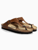 BACKSUN Leren teenslippers "Mezzo" lichtbruin