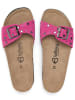 billowy Leder-Pantoletten in Fuschia