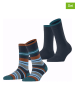 ESPRIT 2er-Set: Socken ''Retro Stripe'' in Dunkelblau/ Hellblau/ Braun