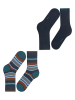 ESPRIT 2er-Set: Socken ''Retro Stripe'' in Dunkelblau/ Hellblau/ Braun