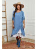 La Compagnie Du Lin Leinen-Kleid in Hellblau/ Weiß