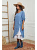 La Compagnie Du Lin Leinen-Kleid in Hellblau/ Weiß