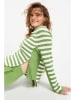 Oui Pullover in Grün/ Weiß