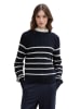 TOM TAILOR Denim Pullover in Dunkelblau/ Weiß