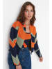 trendyol 2tlg. Set: Cardigan und Top in Dunkelblau/ Grün/ Orange