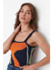 trendyol 2tlg. Set: Cardigan und Top in Dunkelblau/ Grün/ Orange
