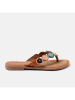 Lazamani Leren teenslippers lichtbruin/meerkleurig