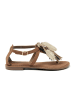 Lazamani Leren teenslippers lichtbruin