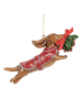 Clayre & Eef Dekoanhänger "Hund" in Hellbraun/ Rot - (B)12 x (H)4 cm
