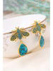 Pierres delicates Pozłacane kolczyki-wkrętki z turkusami i cyrkoniami