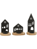 J Line 3-delige set: theelichthouders "Haus" zwart/beige