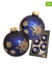 Krebs Glas Lauscha Christbaumkugeln "Schneeflocke" in Dunkelblau - 4 Stück - Ø 7 cm