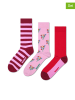 Happy Socks Skarpety (3 pary) "Flower" w kolorze jasnoróżowo-czerwonym