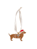 Eulenschnitt Baumschmuck "Weihnachtsdackel" in Hellbraun - (B)8 x (H)5 cm