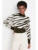 trendyol Pullover in Khaki/ Weiß