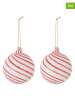 Bloomingville 2-delige set: kerstballen "Zwirl" wit/rood - Ø 8 cm