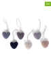 Gry & Sif 6er-Set: Dekohänger ''Hearts'' in Grau/ Blau/ Beige - (L)3 x (B)3 cm