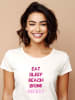 WOOOP Shirt "Eat sleep beach drink repeat" in Weiß/ Pink