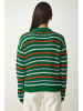 Happiness Istanbul Pullover in Grün/ Orange/ Weiß