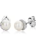 Revoni Witgouden oorstekers met diamanten en zoetwaterkweekparels