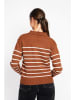 ASSUILI Pullover in Hellbraun/ Weiß