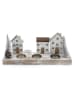 SiL Interiors Świecznik "Xmas Houses" w kolorze jasnobrązowo-białym - 30 x 13,5 x 7,5 cm