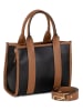 Anna Morellini Leder-Henkeltasche in Schwarz/ Cognac - (B)28 x (H)23 x (T)12 cm