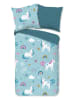 Good Morning Flanellen beddengoedset "Snowycorn" blauw