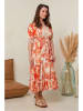 Curvy Lady Kleid in Orange/ Creme