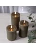 STAR Trading LED-Echtwachs-Kerze "Flamme Flow Pillar" in Taupe - (H)17,5 cm