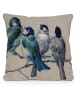 Madre Selva Kussenhoes "Blue Birds" beige/blauw - (L)45 x (B)45 cm