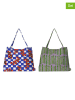 Madre Selva 2-delige set: boodschappentassen "Esparragos Tomate" blauw/groen - (B)65x(H)45cm
