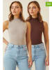 Happiness Istanbul 2er-Set: Tops in Beige/ Braun