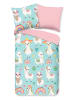 Good Morning Beddengoedset "Lamalife" lichtroze/turquoise