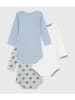 PETIT BATEAU 3-delige set: rompers lichtblauw/wit/grijs