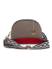 Mia Tomazzi Leder-Umhängetasche "Cassala" in Taupe/ Rot - (B)23 x (H)19 x (T)9 cm