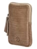 HIDE & STITCHES Leder-Handytasche in Taupe - (B)10 x (H)18 x (T)2,5 cm