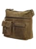 HIDE & STITCHES Leder-Umhängetasche in Oliv - (B)29 x (H)25 x (T)10 cm