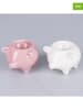 Villa d´Este 2-delige set: eierdopjes "Piggy" lichtroze/wit - (H)6,5 cm