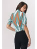 Nife Bluse in Türkis/ Weiß/ Hellbraun