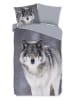 Good Morning Flanellen beddengoedset "Wolfie" grijs