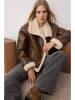 trendyol Kunstlederjacke in Braun/ Beige