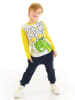 Denokids 2-delige outfit "Rawr Dino" donkerblauw/geel/wit