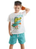 Denokids 2-delige outfit "Beach Croco" wit/turquoise